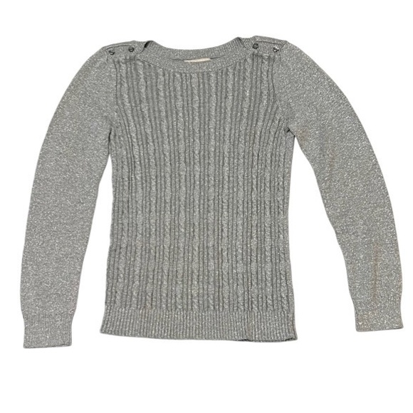 Banana Republic Silver with Metallic Tread & Front Cable Knit Sweater. Size M - Picture 2 of 8
